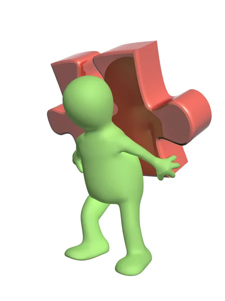 3D człowiek z częścią układanki — Zdjęcie stockowe