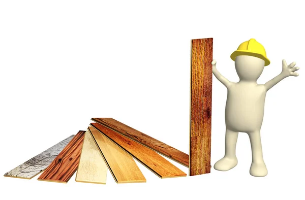 Builder with new parquet planks — Stock Photo, Image