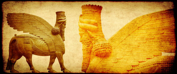Grunge background with paper texture and lamassu