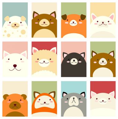 Sevimli köpekleri ile afiş kümesi