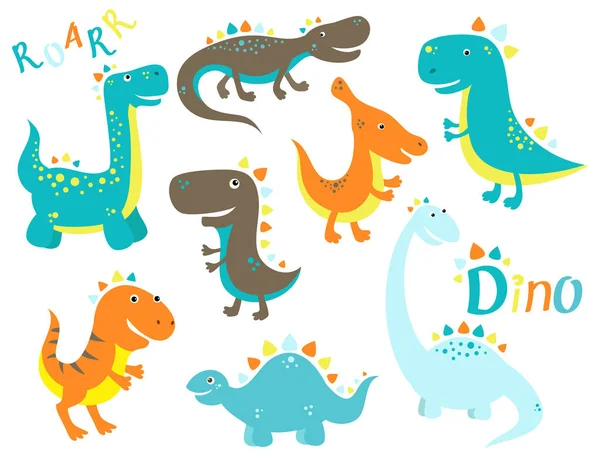 Coleção de dinossauros de desenhos animados bonitos — Vetor de Stock