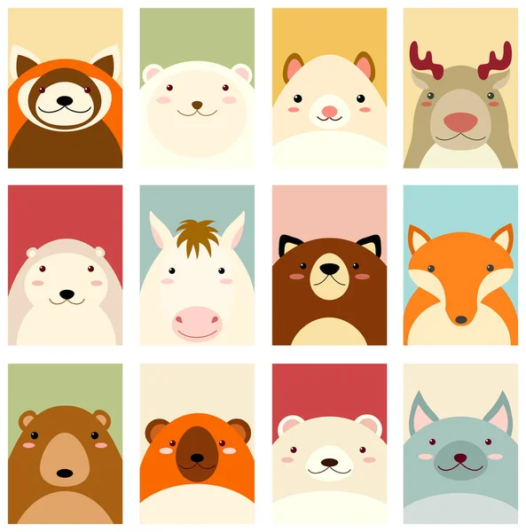 Conjunto de pancartas con animales lindos — Vector de stock