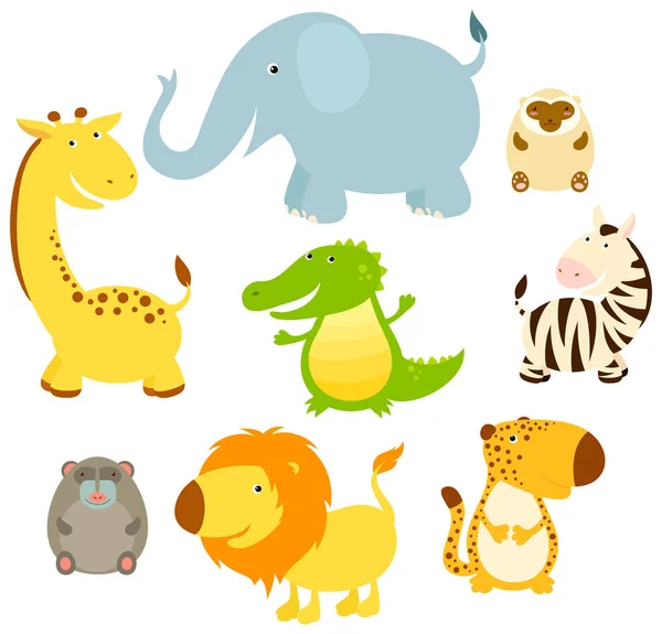 Kolekce afrických zvířat roztomilý kreslený — Stockový vektor