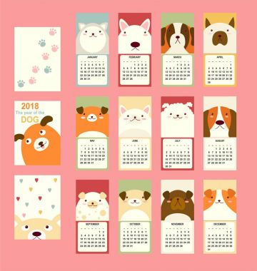Aylık takvim 2018 sevimli köpek ile