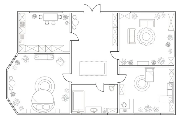 Abstract vector plan of two-bedroom apartment — Stock Vector