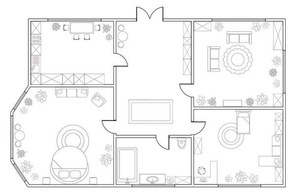 Plano vetorial abstrato de apartamento de dois quartos —  Vetores de Stock