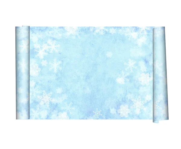 Старый пергамент с бумажной текстурой голубого цвета и снежинками — стоковое фото