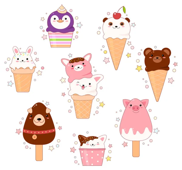 Collection of animal shaped ice cream Stock Illustration