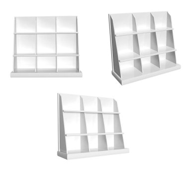 Vitrinler kümesi. Farklı açılardan görüntüleme