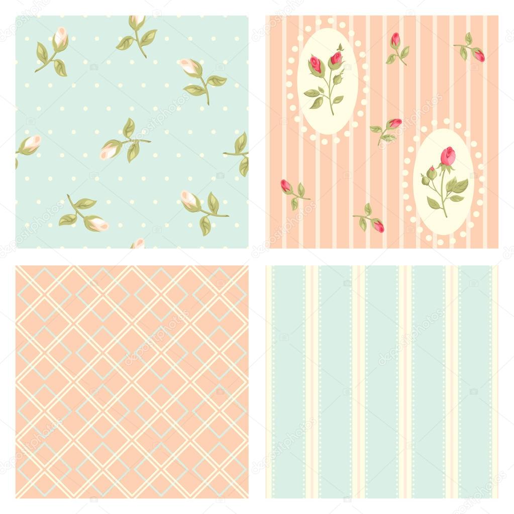 Collection retro vector seamless patterns in shabby chic style