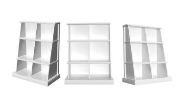 Vitrinler kümesi. Farklı açılardan görüntüleme