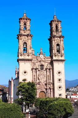 Facade of Santa Prisca Parish Church, Taxco de Alarcon city, Mex clipart