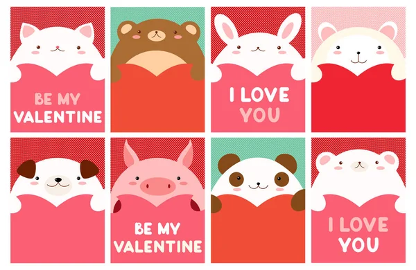 Banner de San Valentín con animales lindos — Vector de stock