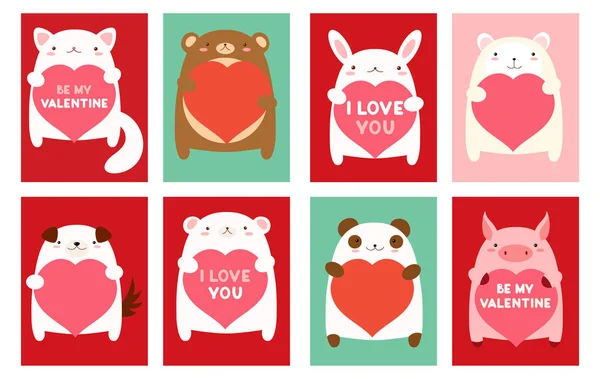 Banner de San Valentín con animales lindos — Vector de stock