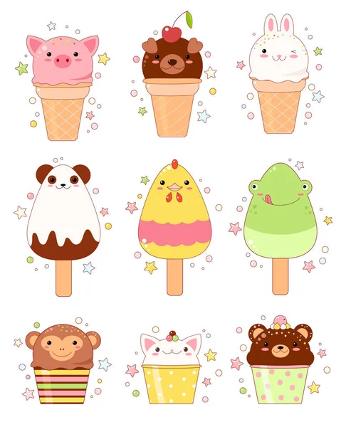 Collection of animal shaped ice cream — Stock Vector