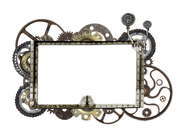 Metallic frame with vintage machine gears and cogwheel — Stock Photo, Image