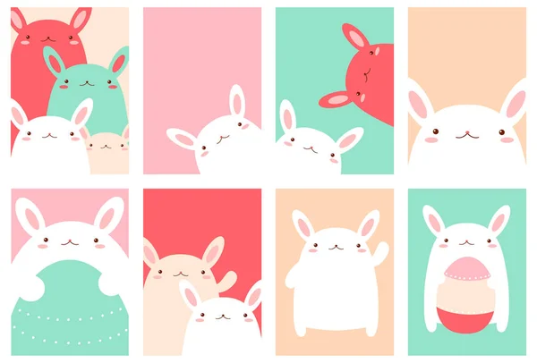 Ensemble de bannière de Pâques avec des lapins mignons — Image vectorielle