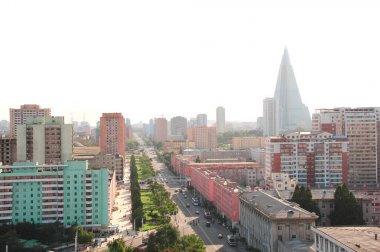 Pyongyang - 14 Eylül 2017: Pyongyang havadan görünümü