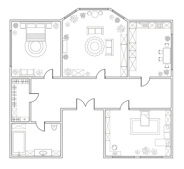 Abstract vector plan of two-bedroom apartment — Stock Vector