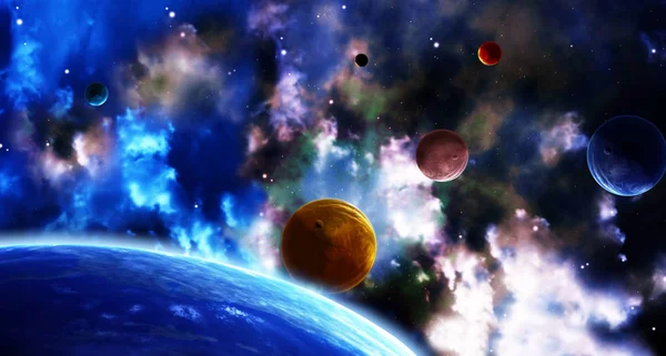 Escena espacial con planetas y nebulosa — Foto de Stock