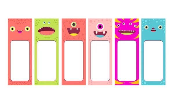Set of memo pads with cute cartoon monsters faces — Stock Vector