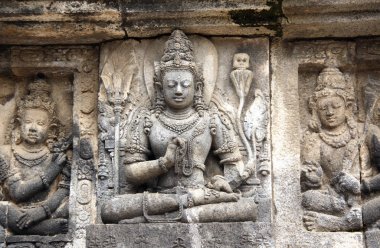 Bas-relief of meditating Buddha, Prambanan, Yogyakarta, Java, In clipart
