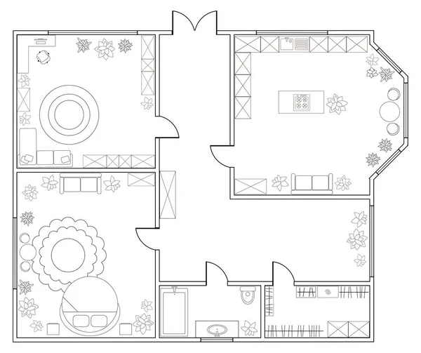 Abstract vector plan of one-bedroom apartment — Stock Vector