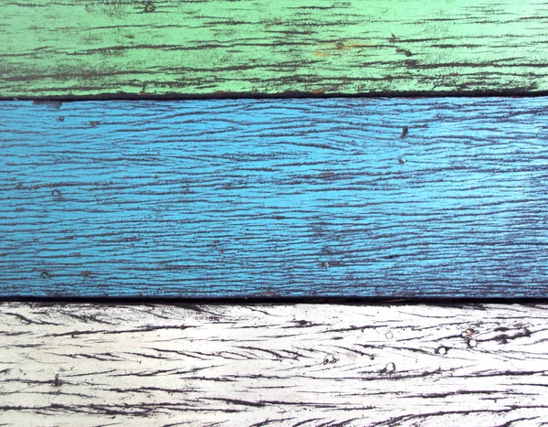 Yeşil, mavi ve beyaz renk kırık boya ile eski ahşap — Stok fotoğraf