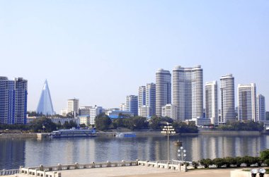 Pyongyang, Kuzey Kore, Kuzey Kore başkenti havadan görünümü