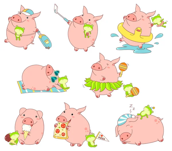 Коллекция милых свиней — стоковый вектор