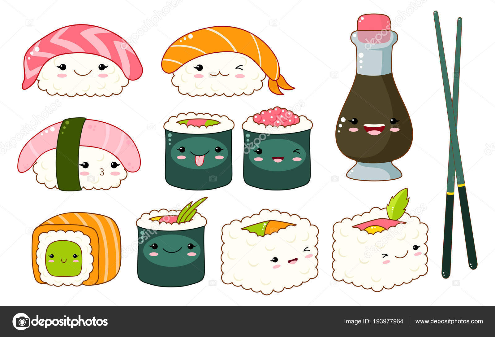 Sushi Kawaii Stock Vectors Royalty Free Sushi Kawaii Illustrations Depositphotos