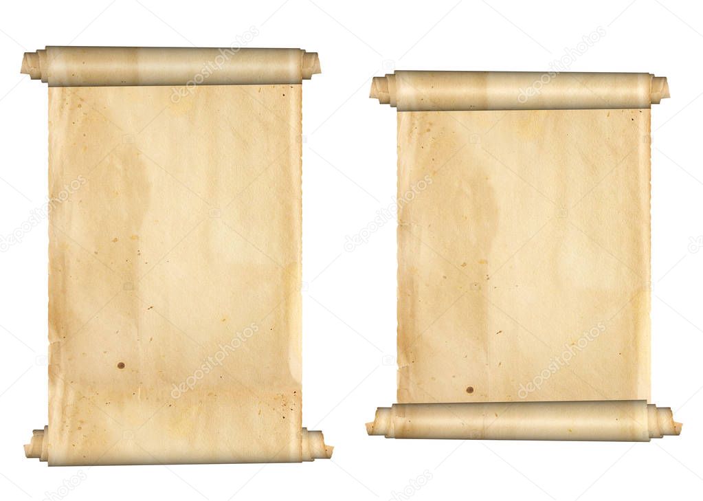 Two old parchments. Isolated on white background