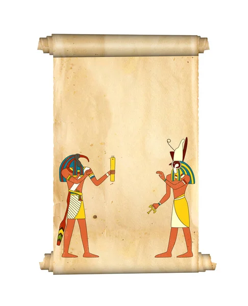 Παλαιά περγαμηνή με αιγυπτιακές θεότητες εικόνες τοθ και Ώρος — Φωτογραφία Αρχείου