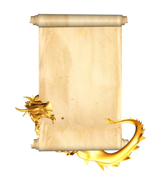 Dragon and scroll of old parchment — Stock Photo, Image