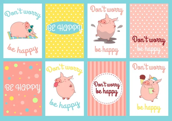 Set of banners with cute pigs — Stock Vector