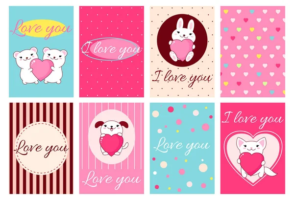 Valentine banners with cute animals — Stock Vector