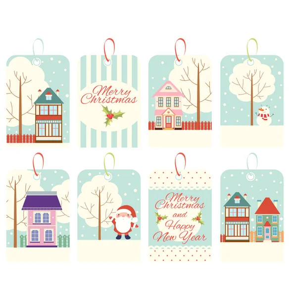 Set van Kerst verticale cadeau tag, kaart, badge, sticker in retr — Stockvector