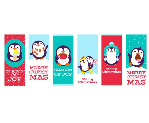 Set van Kerst verticale cadeau tag, kaart, badge, sticker — Stockvector