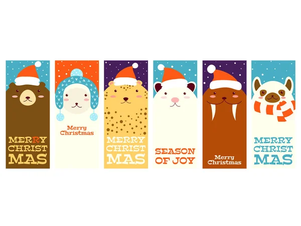 Collection de bannières de Noël avec des animaux mignons — Image vectorielle