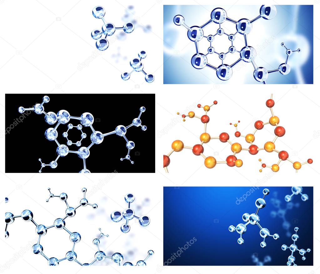 Set of banners with abstract molecular structure