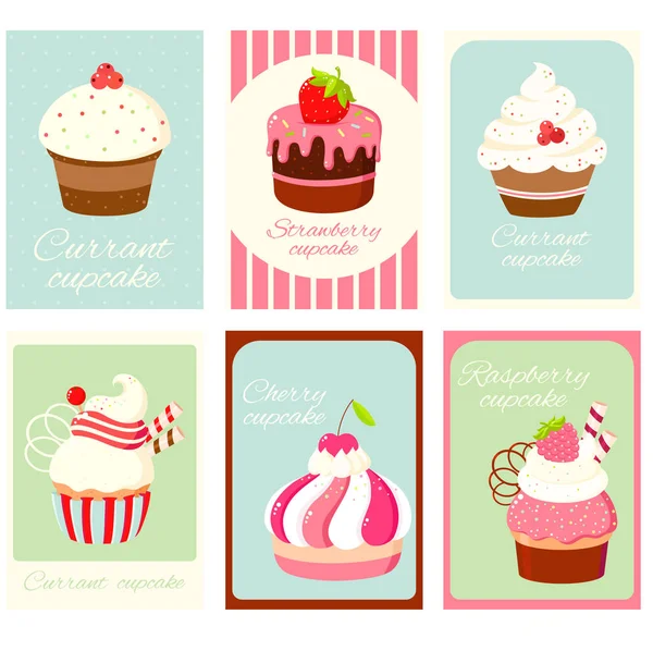 Set van vintage verticale kaart met cupcakes — Stockvector