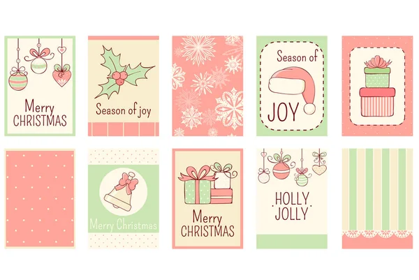 Набір різдвяних вертикальних подарункових міток, листівок, значків, наклейок у кошику — стоковий вектор
