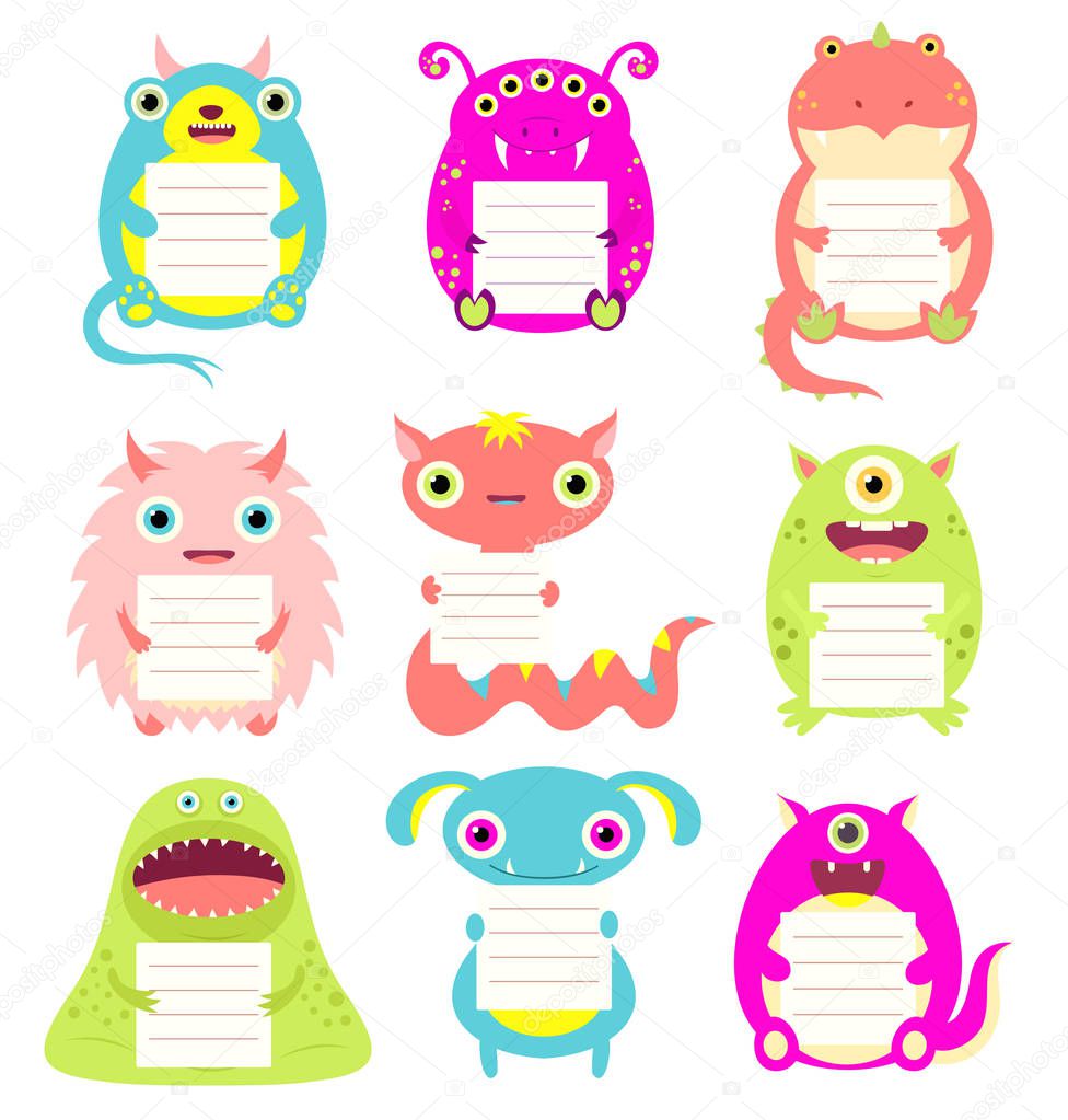 Set of cute cartoon monsters with memo pads