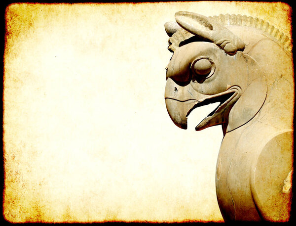 Grunge background with paper texture and head of griffin