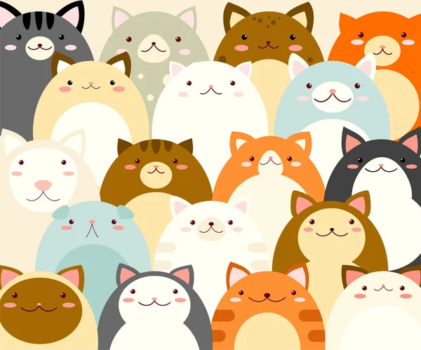 Arrière-plan complet avec des chats de dessin animé mignons de différentes couleurs — Image vectorielle