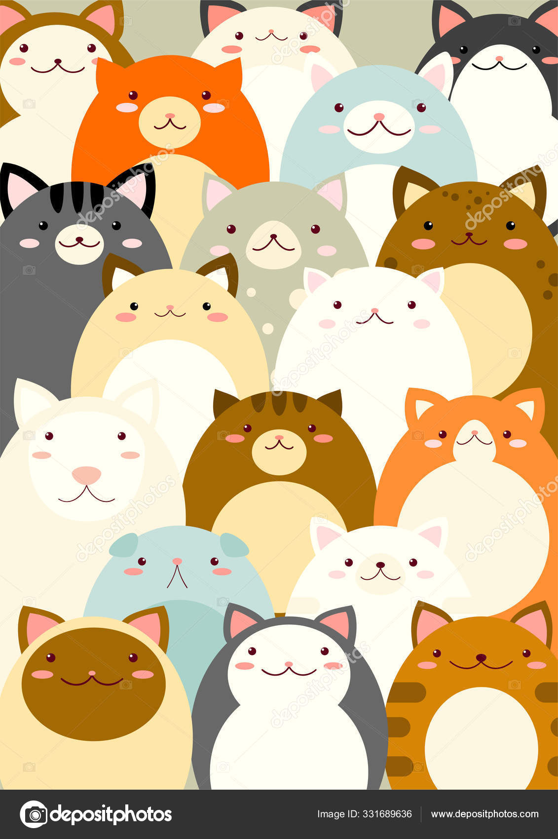 Fundo completo com bonito desenhos animados gatos de cor diferente imagem  vetorial de frenta© 331689636