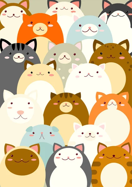 Arrière-plan complet avec des chats de dessin animé mignons de différentes couleurs — Image vectorielle