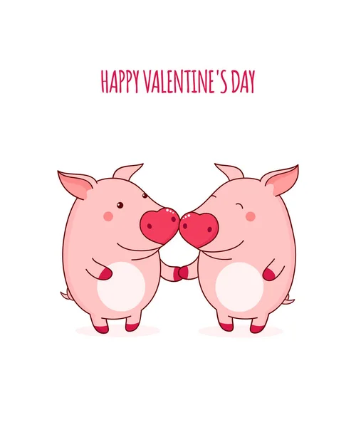 Valentine's day card with cute pigs — 스톡 벡터