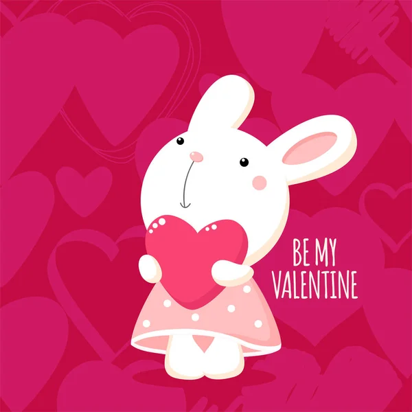 情人节卡上有可爱的兔子 — 图库矢量图片