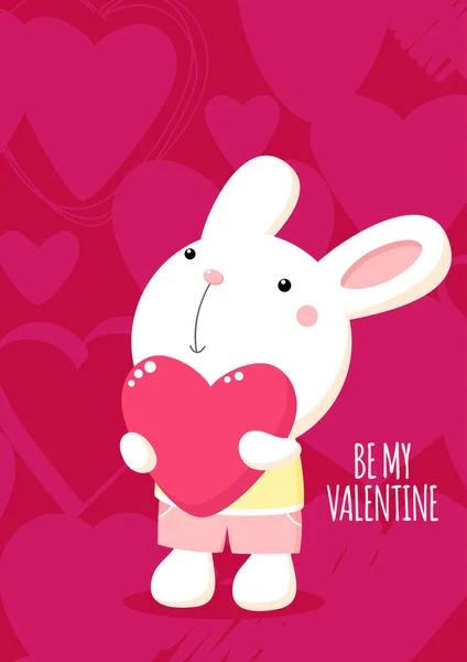 Valentine's day card with cute rabbit — 스톡 벡터